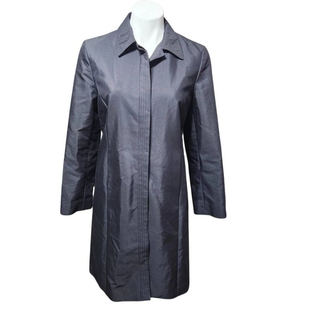 Ann Taylor Petites black trench coat hidden‎ buttons 6P